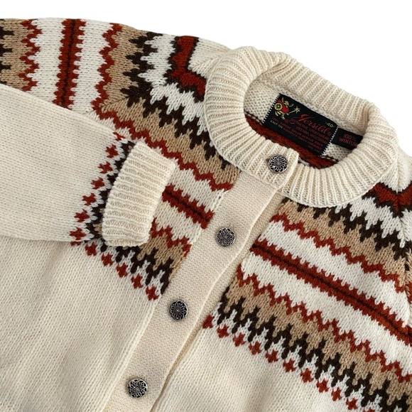 NWT VTG Jersild Nordic Fair Isle Ivory Wintuk Button Up Cardigan Sweater Size 40 - Picture 5 of 10